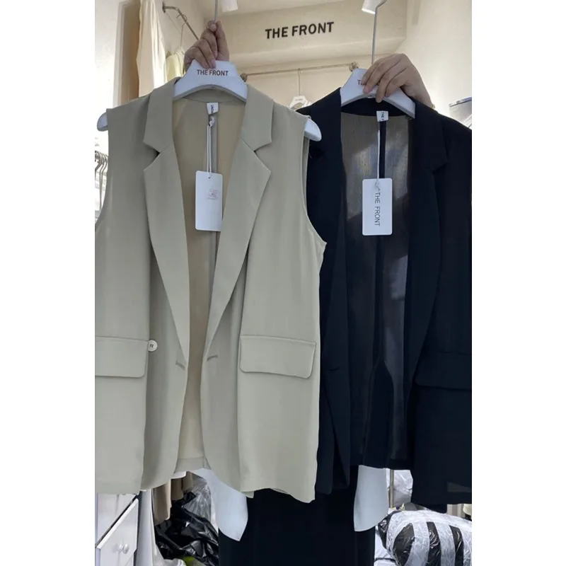 Lapel Sleeveless One Button Suit Women's Summer Loose Thin Suit Vest