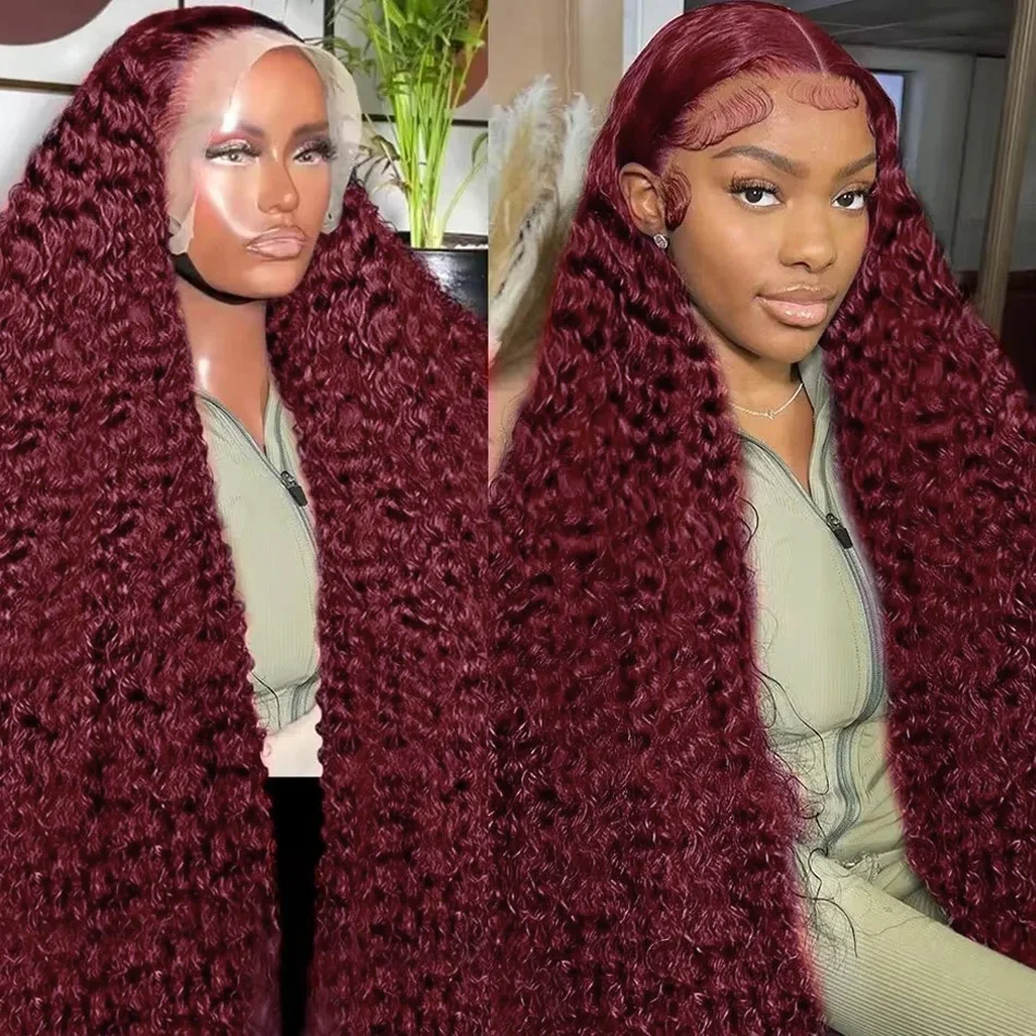

Mossily Burgundy 99J Deep Wave 13x6 HD Lace Human Hair Front Wigs 200 Density 30 36 Inch Red Curly Lace Frontal Wig For Women