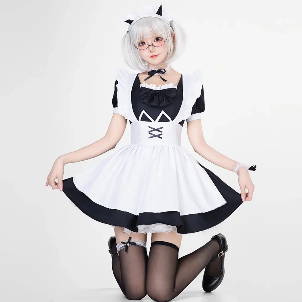 Anime Kawaii Lolita Girl Cat Maid Dress Uniform Outfits Cosplay Costume Japanese Cute Coffee Maid Role Play Suit Halloween - view 2