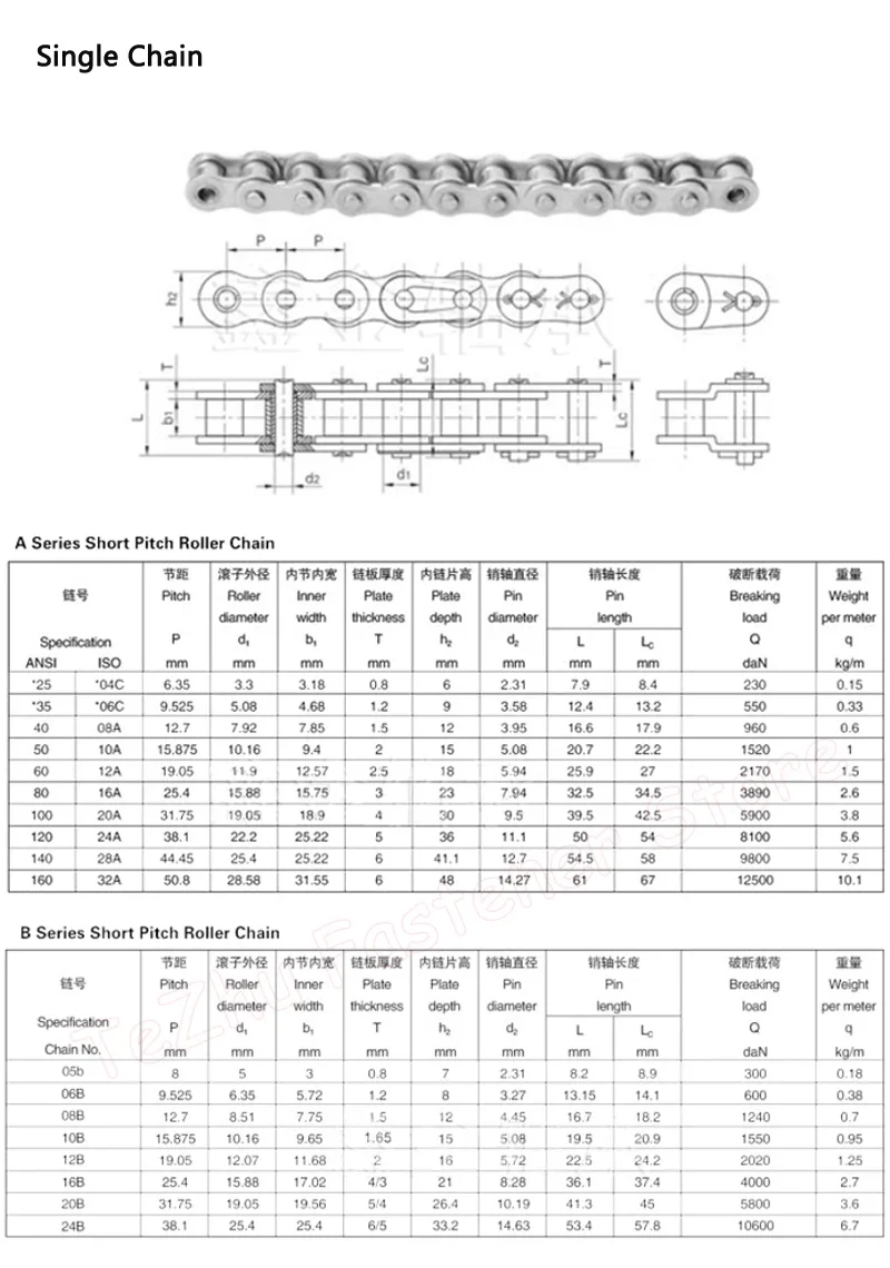 1/1.524M Single & Double Row 304 Stainless Steel Chain High Strength Wear Resistant Chain For Conveyor Transmission System 10A