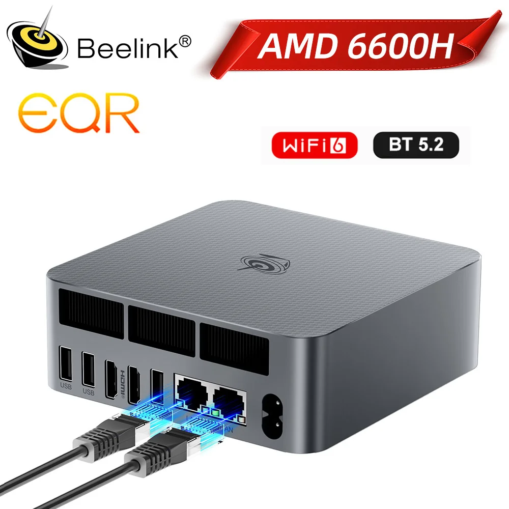 Beelink EQR6 6600H كمبيوتر صغير AMD Ryzen 5 DDR5 16GB SSD 500GB PCIe4.0 Wifi6 4K BT LAN كمبيوتر مكتبي