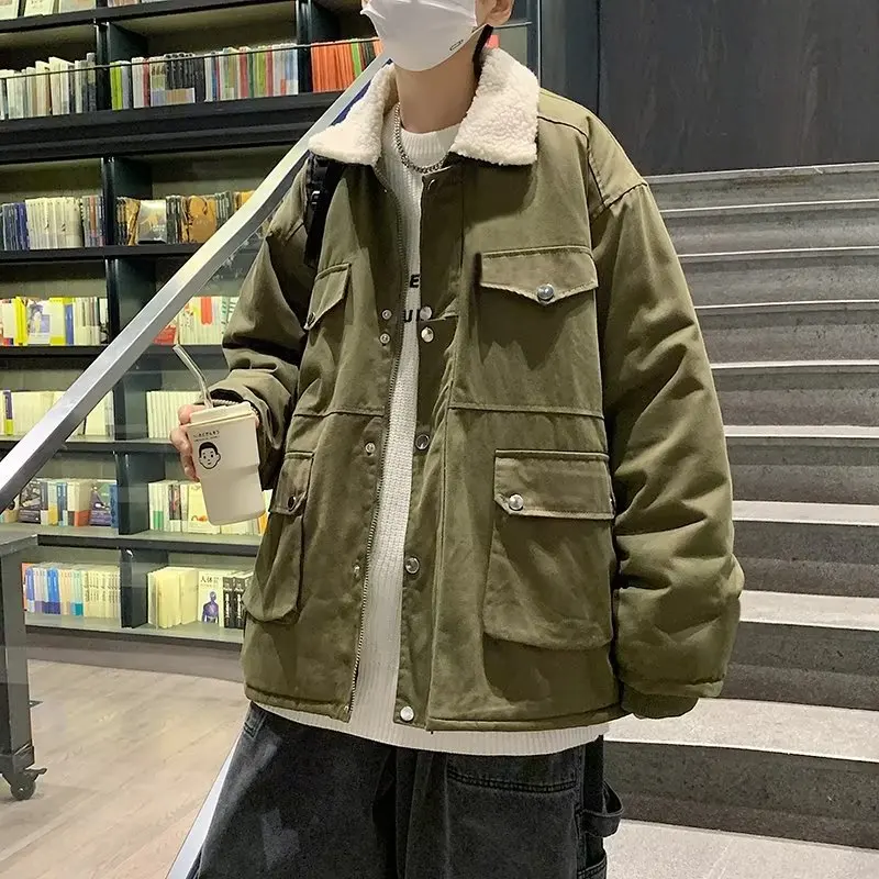 Safari Style Parkas Men Baggy Handsome Outdoor Japanese Turn-down Collar Autumn Winter Pockets Hipster Streetwear Minimalist