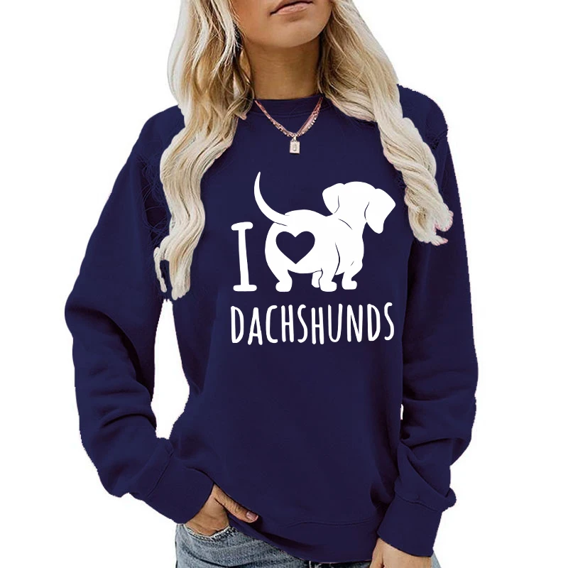 (A+Quality)Fashion I Love Dachshund Printed Sweatshirts Spring Autumn Winter Long Sleeve Round Neck Casual Sweater Women Hoodies