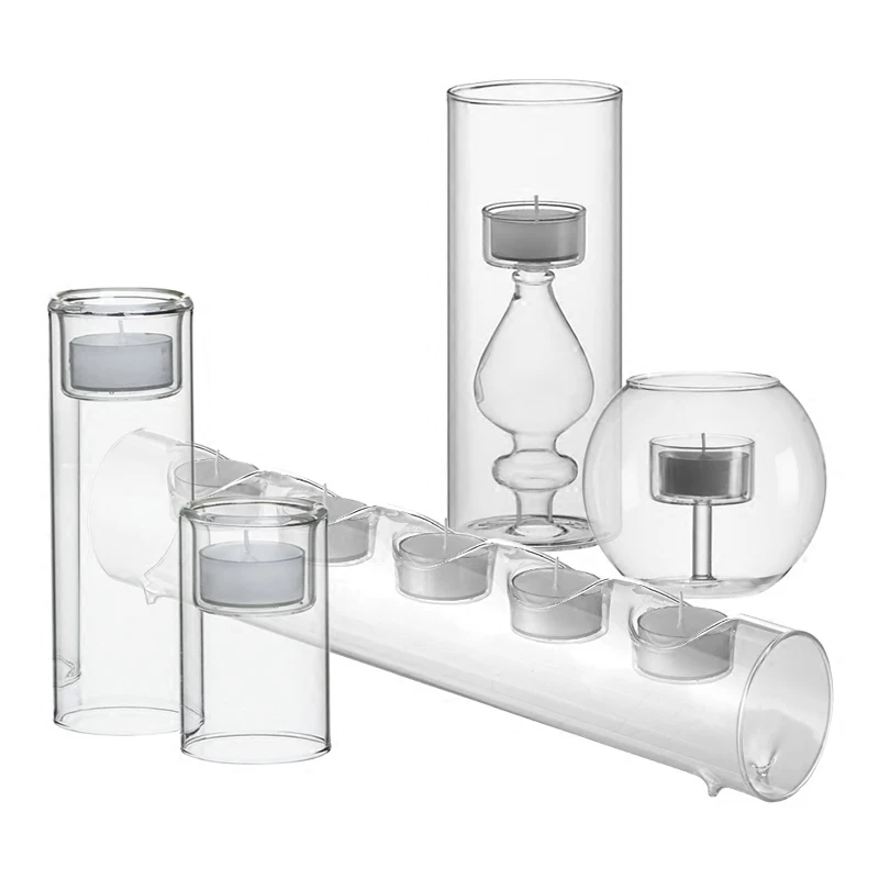Creative Crystal Candle Holder Glass Home Decoration Set Candlestick Real Candle Container