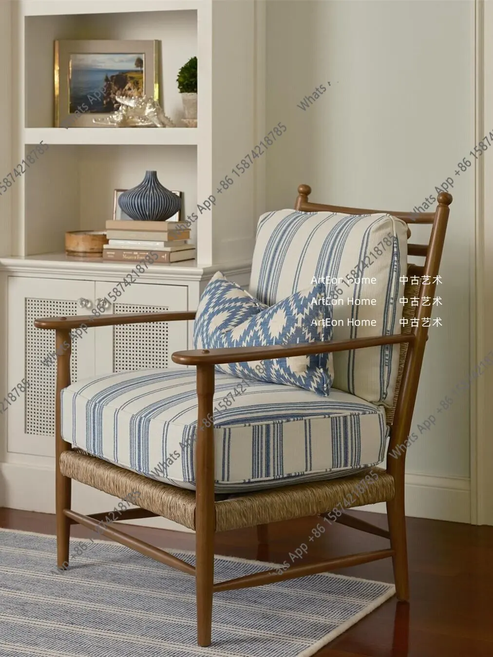 

Medieval solid wood braided rope casual sofa chair American retro chair single balcony armchair designer