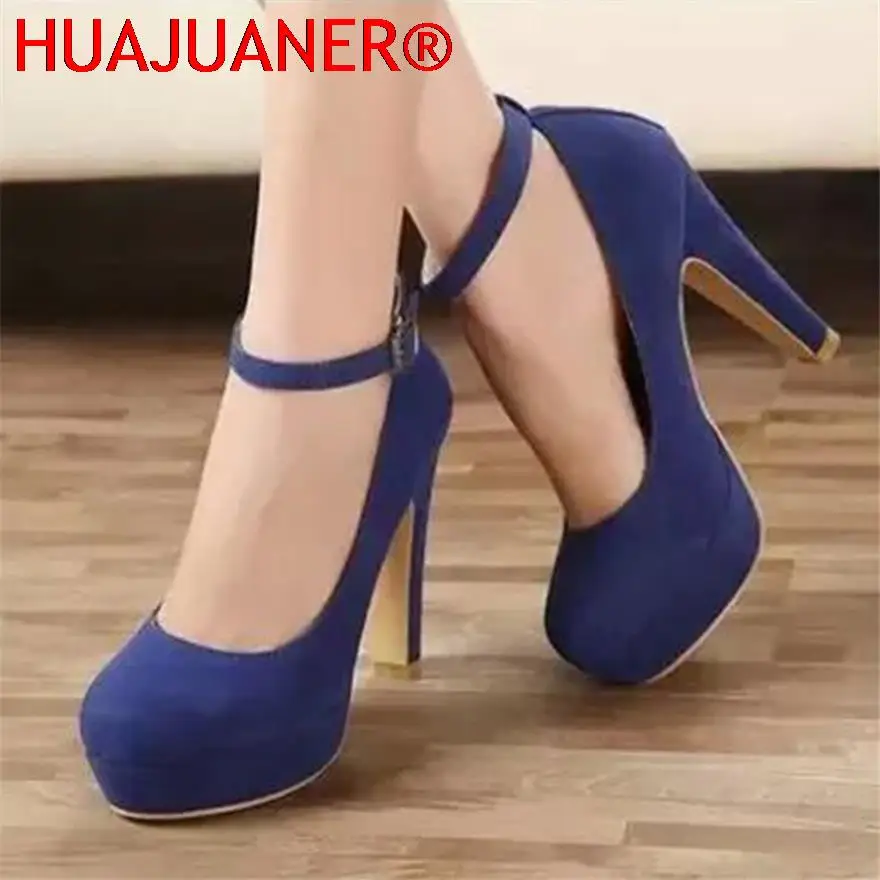 Princess Style Platform Party Shoes 2025 New Korean Fashion Solid Flock Buckle Shallow Women Pumps Ladies Brand High Heels Shoes image 5