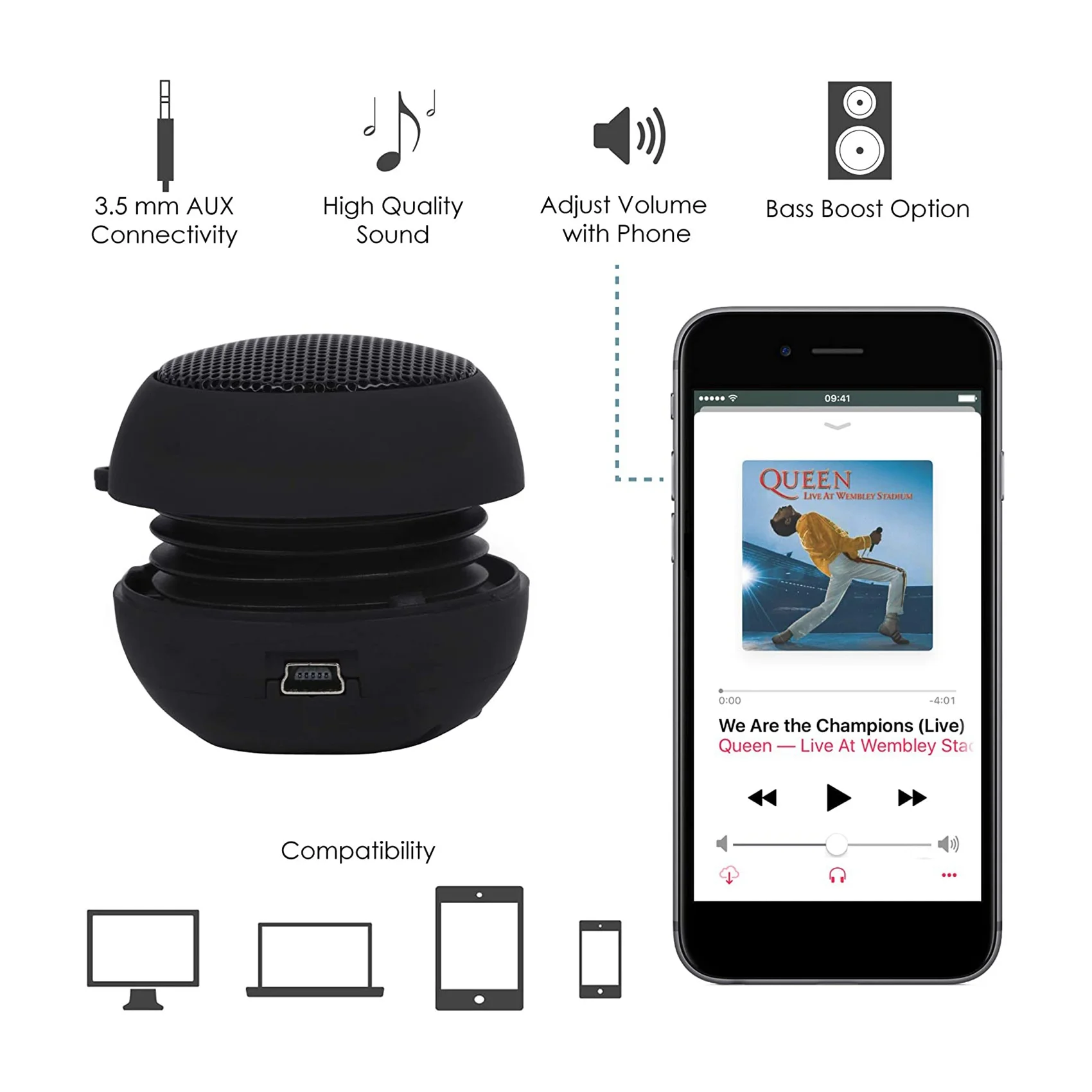 Mini Speaker Portable Rechargeable Travel Speaker with Aux Input Wired 3.5mm Headphone Jack