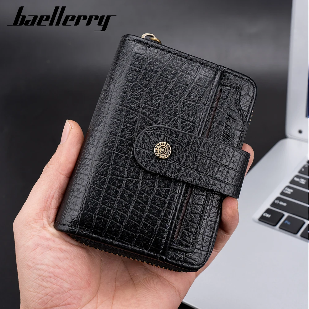 

New Men Wallets Short Card Holder Zipper Male Purses Classic Simple Organ Card Bag PU Leather Stone Pattern Men Card Clips