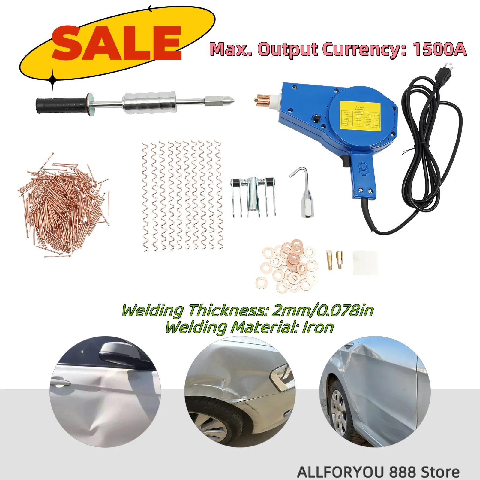 1500A 110V Stud Welder Car Dent Repair Kit with Complete Accessories  for Auto Body Panel