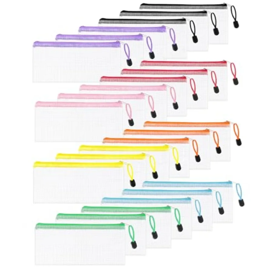 

24 Pcs Lightweight pencil bags with zipper Portable Clear Plastic Pencil Pouch Bulk A6 Mesh Zipper Pouch Bags for Organizing Ho