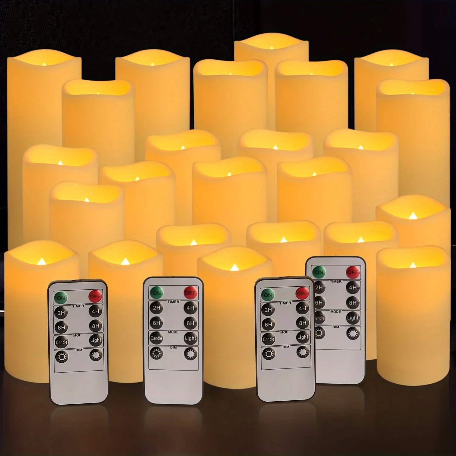 24/12 LED waterproof candle lights with 4 remote controls and timers (height 4 inches 5 inches 6 inches x depth 2.2 inches)