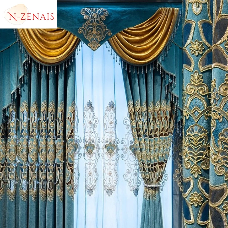 

Custom Size！！European Chenille Thickened Water-soluble Embroidered Uxury Blackout Curtains for Living Dining Room Bedroom Decor