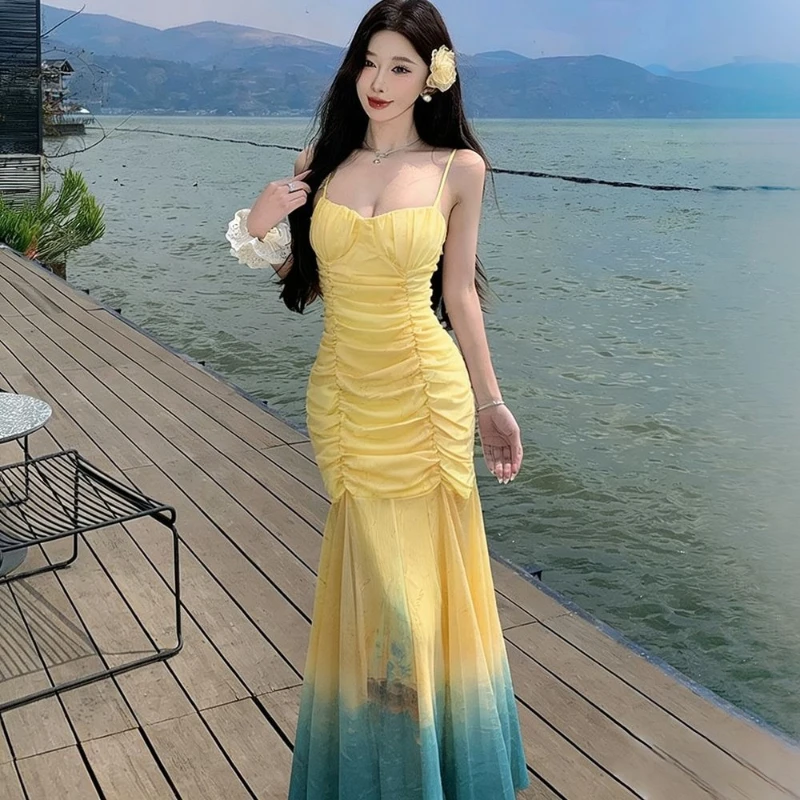 Elegant Sexy Gradient Tie Dye  - đánh giá và giá Sexy Mesh Sheer Bodycon Dress