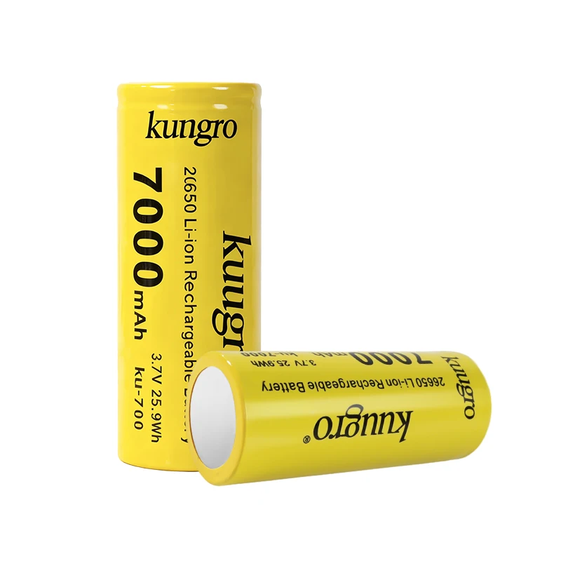 26650 Lithium Battery 7000mAh 3.7V Rechargeable Cell for Flashlight, Vape, Solar Light - Long Cycle Life High Drain