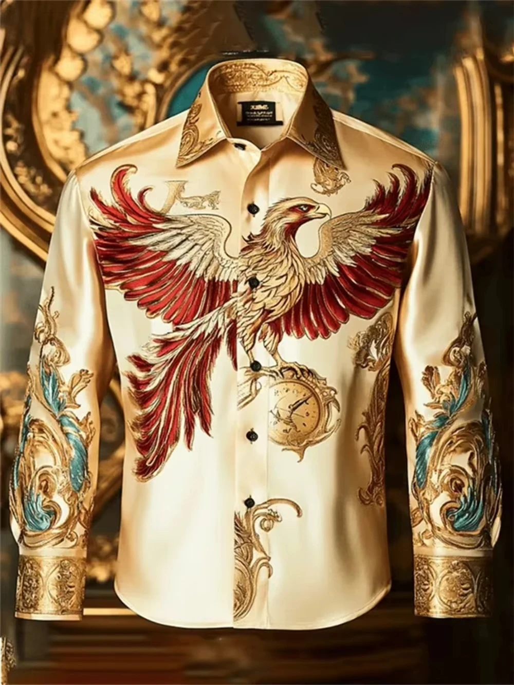 Camisa Masculina de Luxo com Estampa Floral de Leão Ocidental, Camisa de Botão de Manga Longa, Estilo Havaiano, Design Slim Novo
