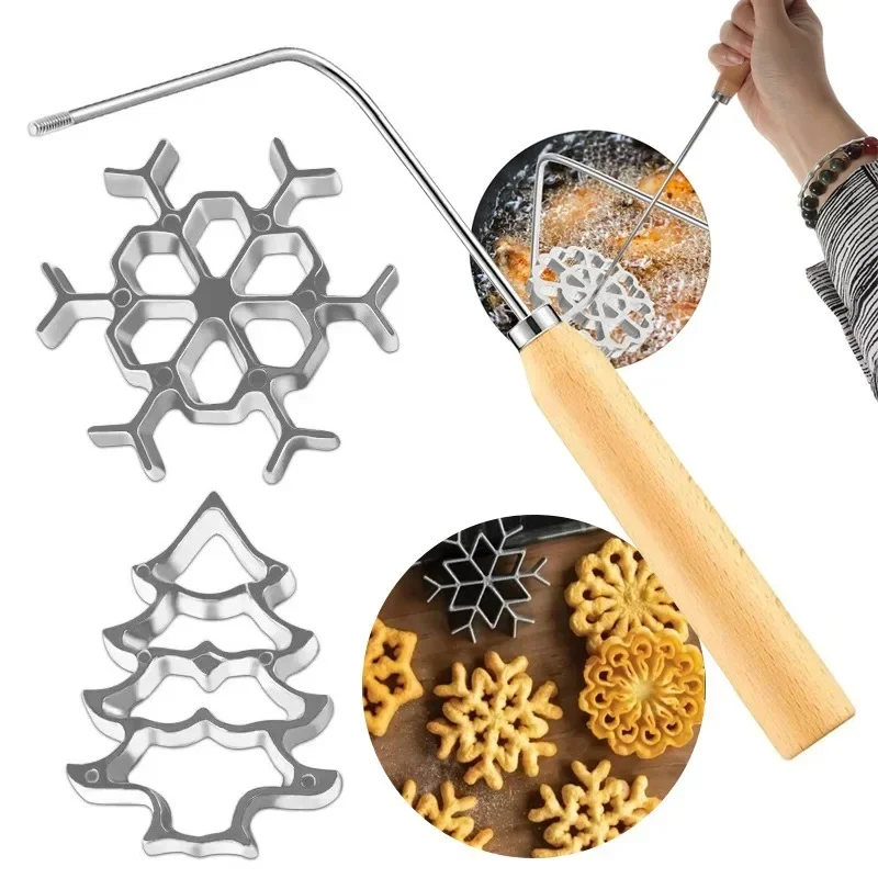 Bunuelos Mold Christmas Rosette Iron Molds Christmas Tree Snowflake Rosette Cookie Press Mold Bunuelo Tools Funnel Cake Maker
