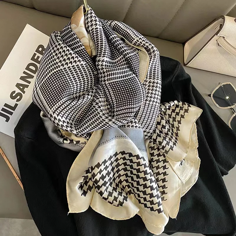 Luxury Silk Scarf Women Foulard 180*90cm Shawls Lady Wraps Female Beach Pareo Stoles Bandana Designer Brand Long Scarves 2022