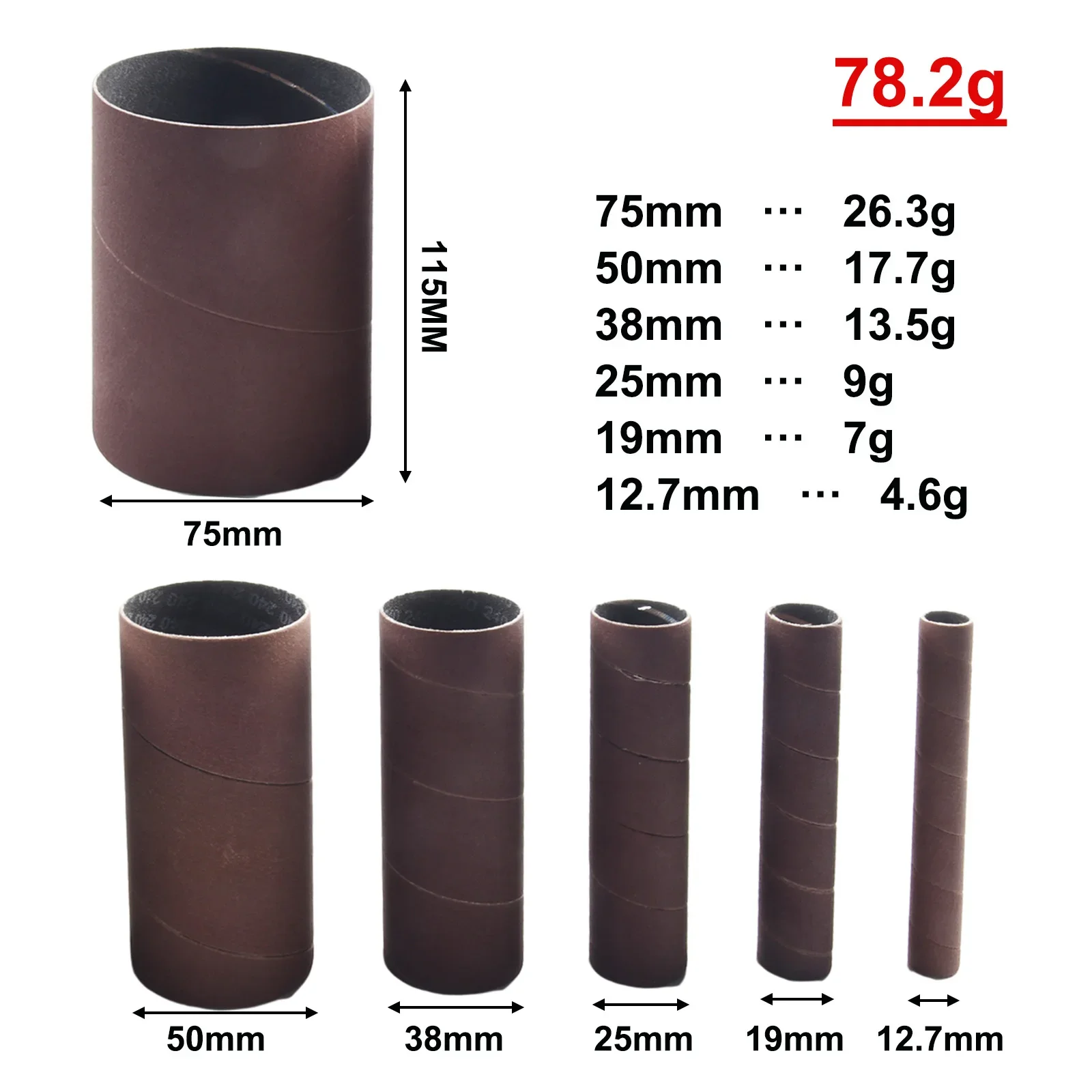 6Pcs Sandpaper 4.5'' Sanding Drum Sleeves Kit Sanding Paper Polishing Wheel 240 Grit 1/2''- 3'' For Plastic Wood Jade Polishing