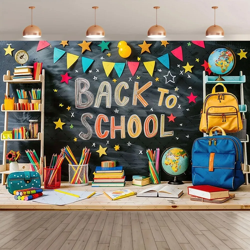 

Welcome back to school classroom blackboard themed party background, children's birthday party decoration photography background