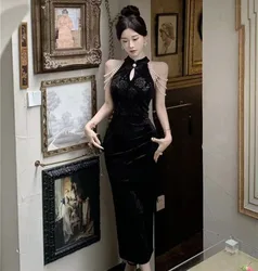 Women Classic Cheongsam Ladies Long Qi Pao Sexy Tight Evening Party Chinese Traditional Vintage Mandarin Collar Qipao Dress