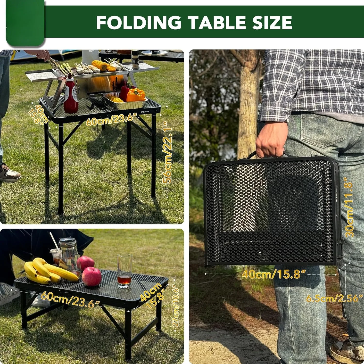 Aluminum Alloy Folding Table with Lifting Shelves Height Adjustable Compact and Portable Picnic Table for Grill Outdoor Camping