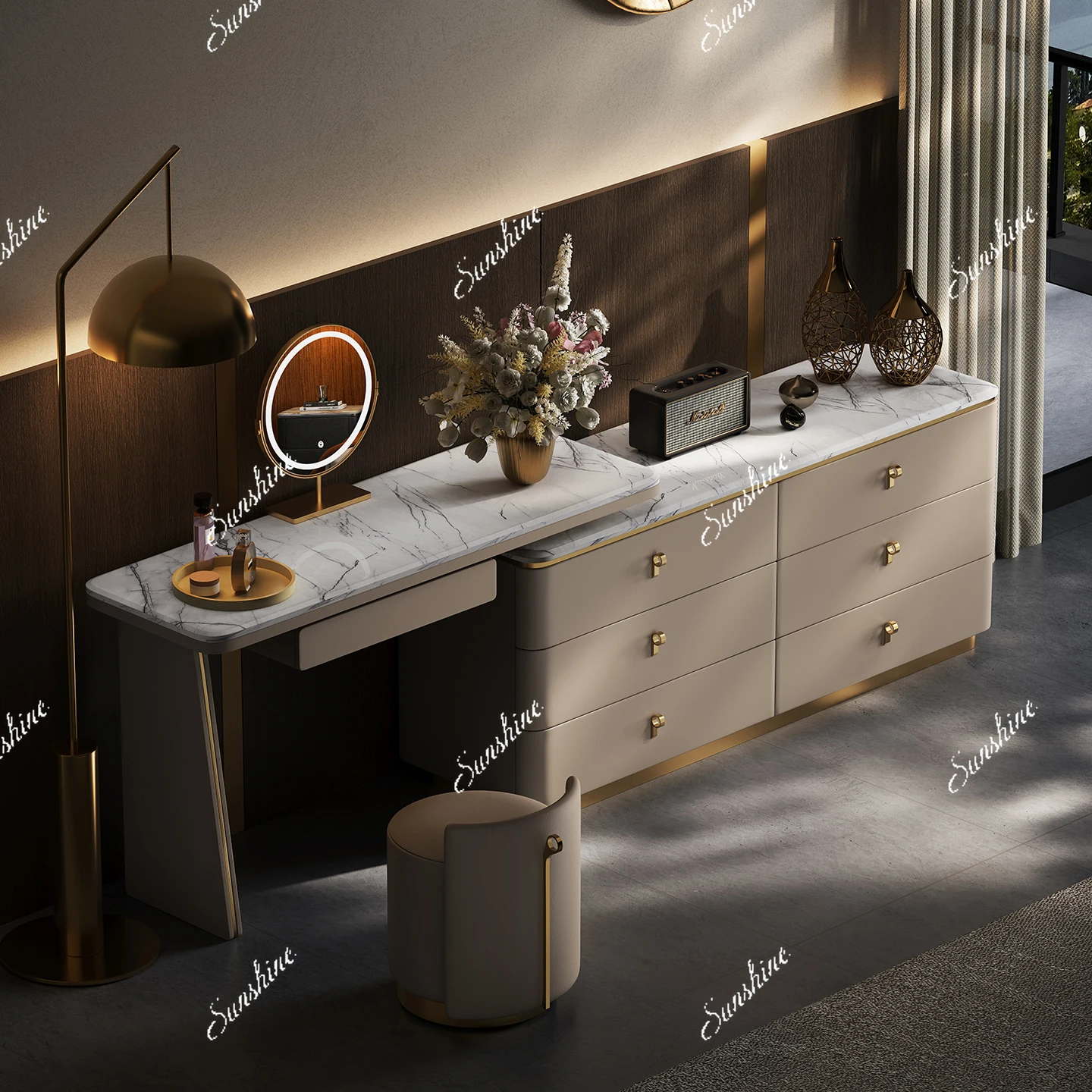 Light luxury marble storage dressing table bedroom high-end Italian minimalist chest of drawers integrated