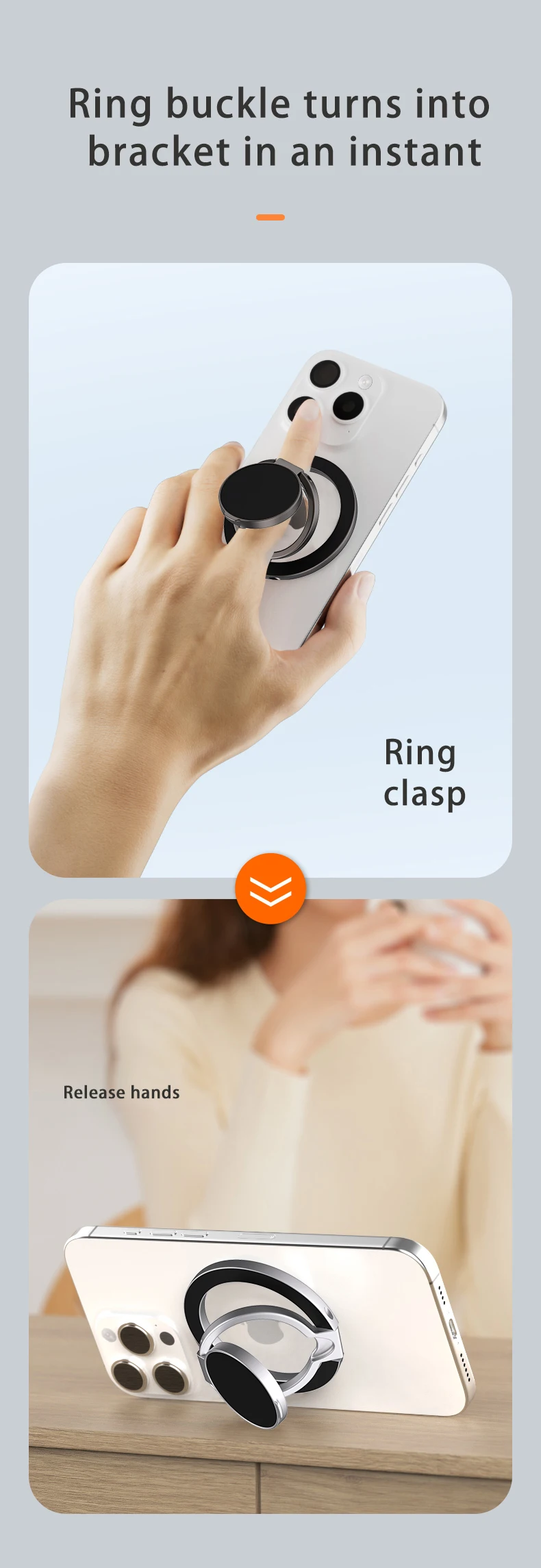 Doppelseitiger MagSafe-Handyhalter, Magnetischer Handyring-Ständer, Magnetgriff für iPhone 16, Android, Fitness-Studio und Auto – Detail 7