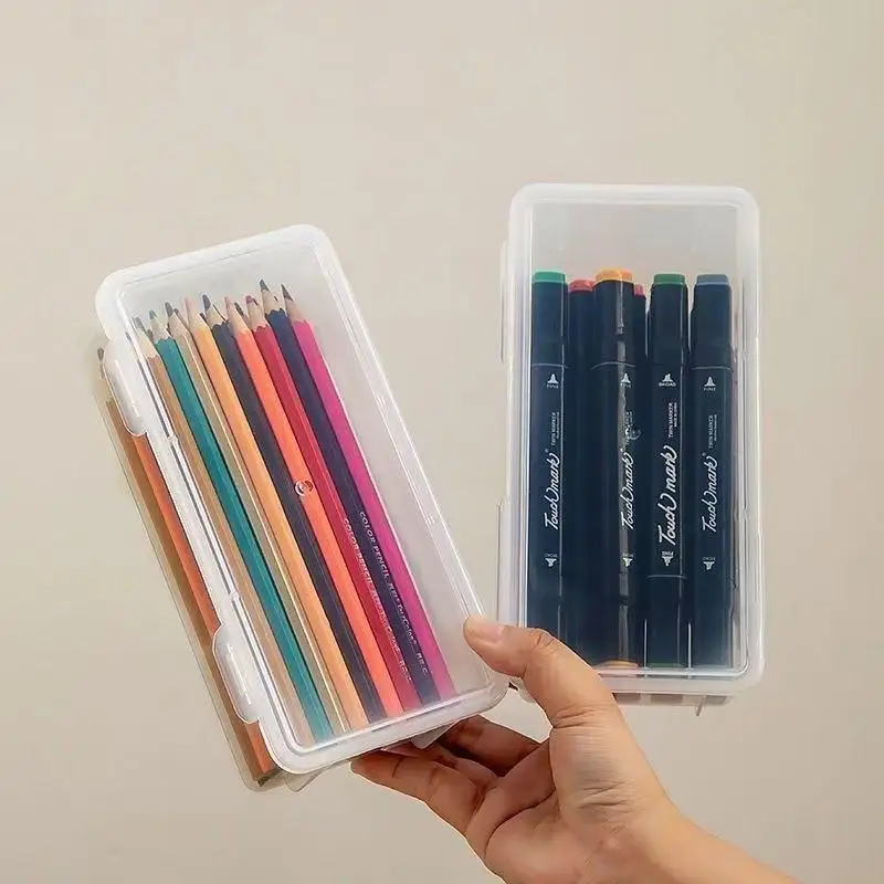 Pen Box Pencil Cases Single/Double Layers Transprant Multifunction Students Pencil Stationery Organizer Case DIY Organizer Box