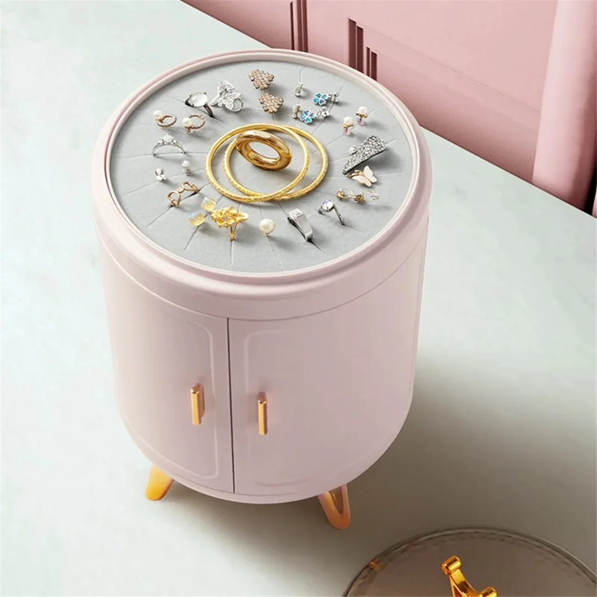 صندوق منظم المجوهرات المحمول HHTL - حقيبة سفر للخواتم والأقراط والقلائد - حاوية تخزين بلاستيكية