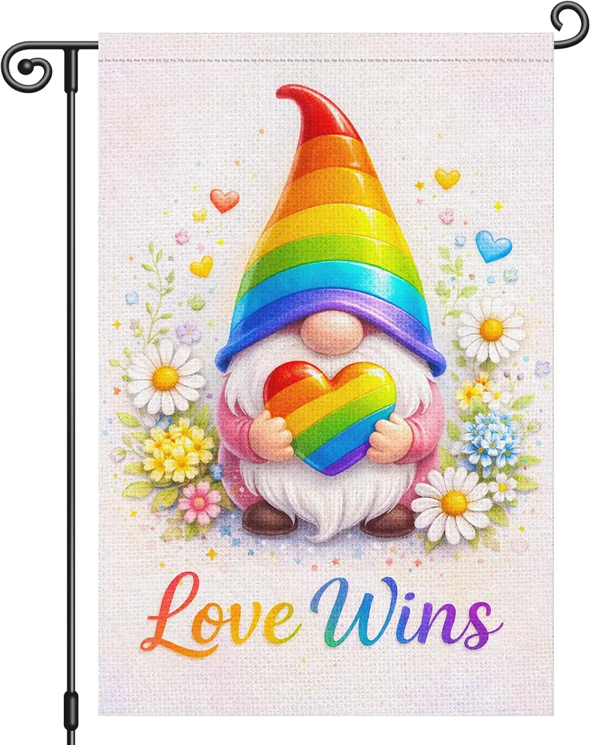 Heyfibro Rainbow Gnome Pride Garden Flag – 12x18 Inch Double Sided Love Wins Flag for Pride Month Celebrations Home Yard Pat kkz