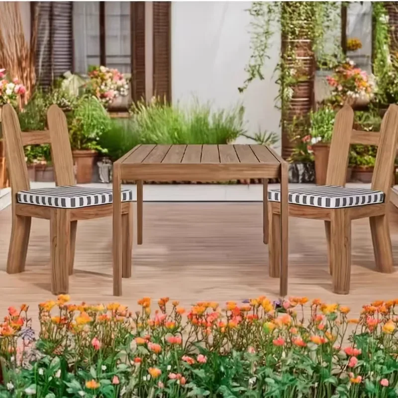 Outdoor Teak Table and Chairs Courtyard Garden Villa Terrace Creative Table Chairs Waterproof Sunproof Wood