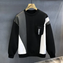 2024 Design Pocket Splicing Trendy Brand Round Neck Hoodie for Men's in Spring and Autumn Handsome and Casual Versatile Tops