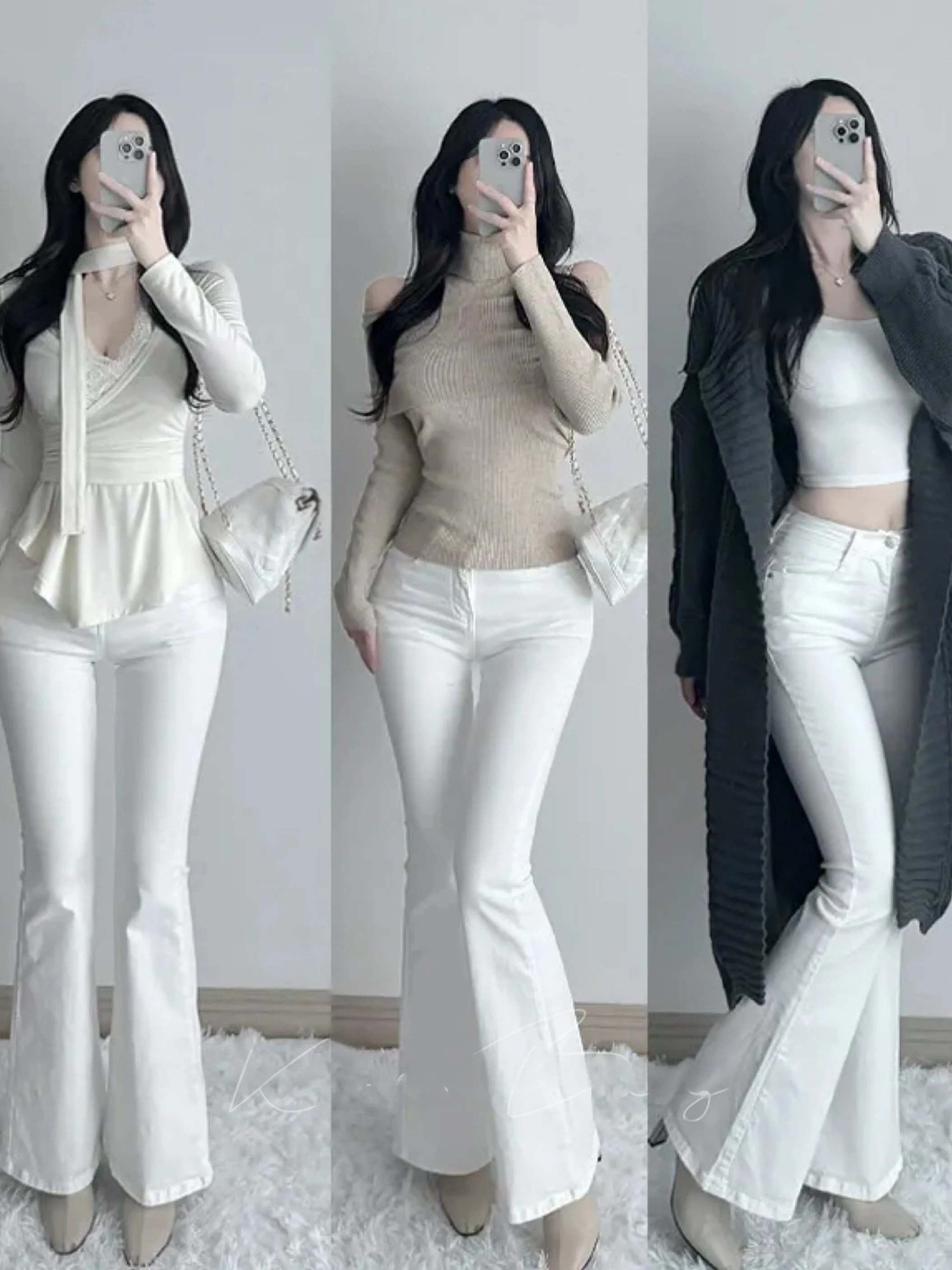 

Белые джинсы-клеш с высокой талией, утягивающие, из эластичного хлопкового денима, женские, модные, весна-осень