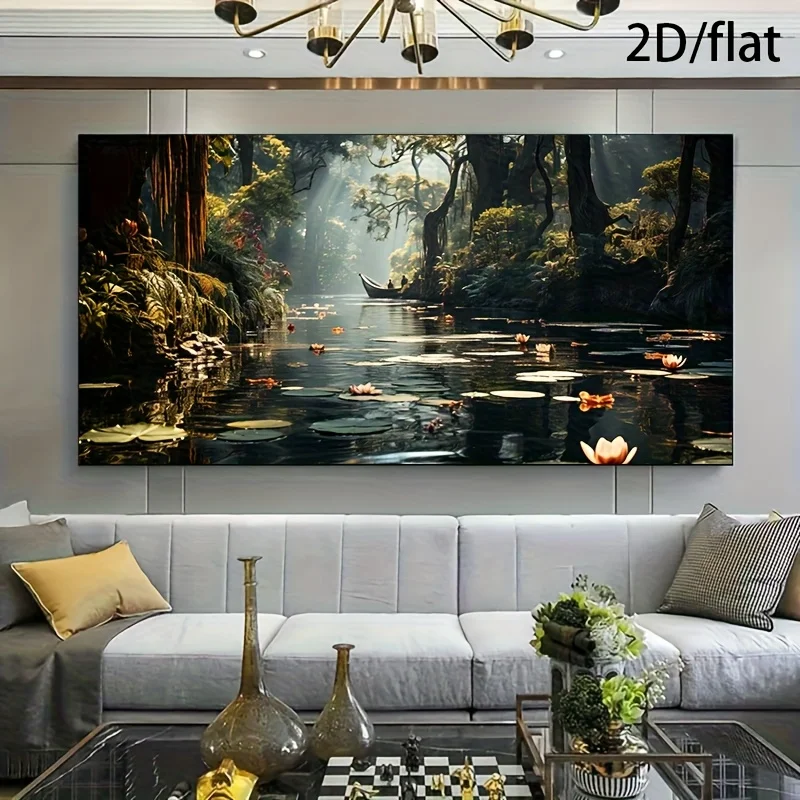 

2d/flat Modern Water Lily Floating in The Lake Landscape Canvas Painting Poster,for Bedroom and Living Room Wall Art Decoration