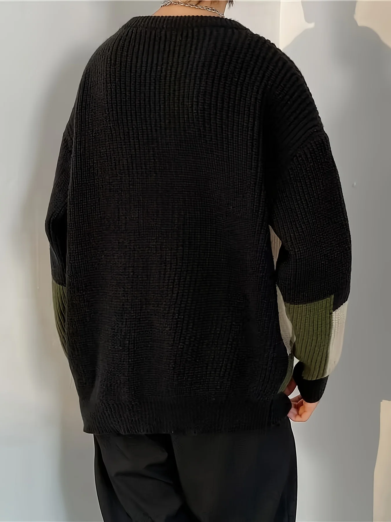 Herbst- und Winter-Retro-verdickter Pullover für Herren, fauler, lässiger, vielseitiger Rundhals-Strickpullover, farbblockierter, stilvoller Basisschichtpullover