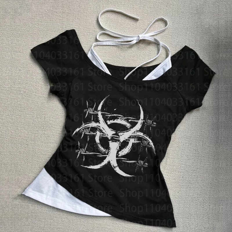 Y2k Style Aesthetics Streetwear letter print baby tee crop top Grunge Women Summer Casual Short Sleeve T-shirt Emo Girls