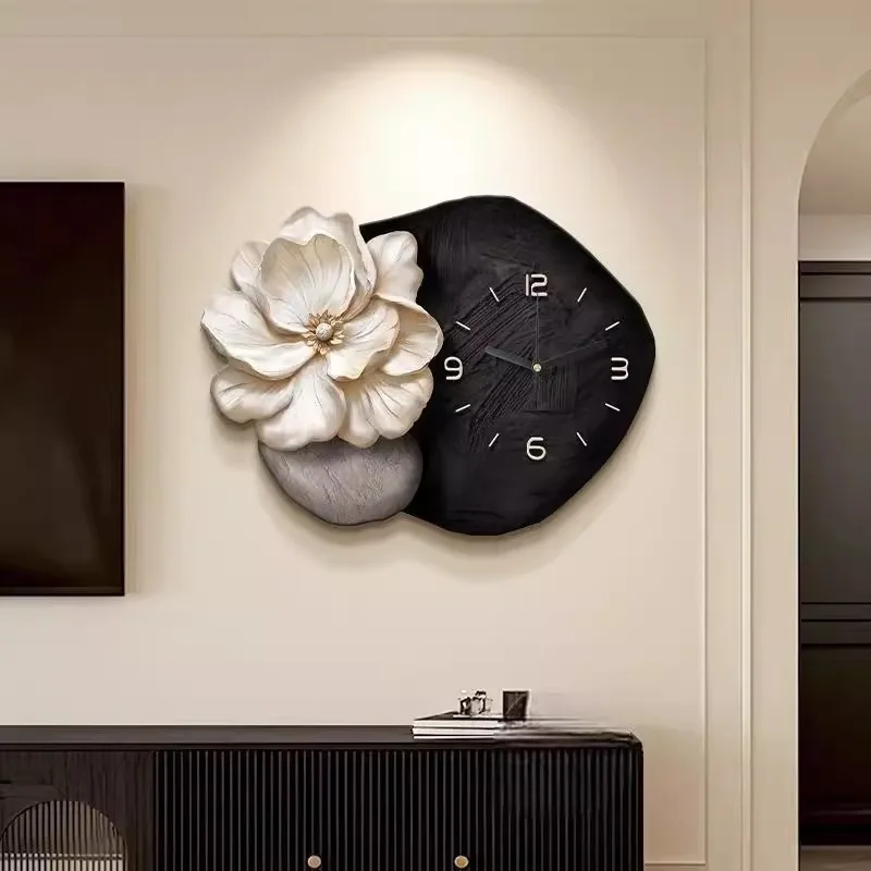 DSA black and white advanced sense living room clock wall decorative painting antique creative flower wall clock painting