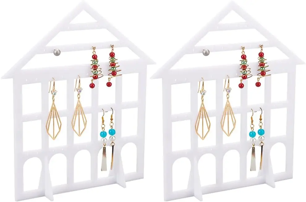 2pcs Acrylic Earring Holder Lovely House Shape Earring Stand Jewelry Display Earring Hanging Organizer Ear Studs Display Rack