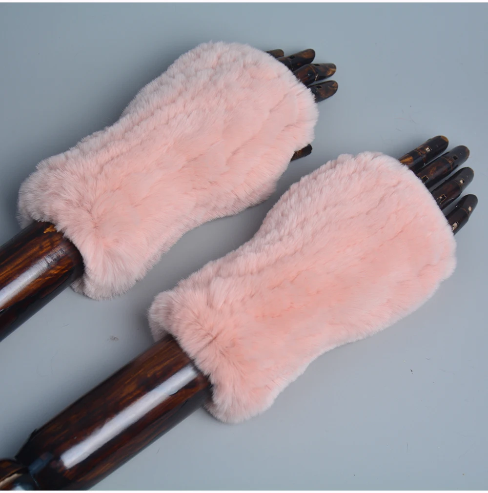 Lady Winter 100% Natural Real Rex Rabbit Fur Glove Women Soft Rex Rabbit Fur Glove Foashion Warm Knitted Genuine Fur Gloves