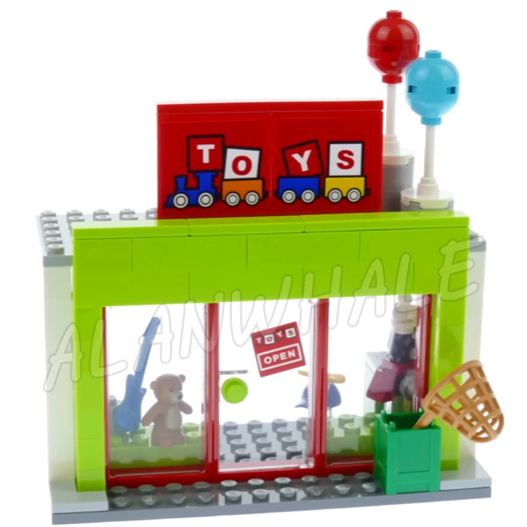 848 elementów Zestaw klocków City Donut shop otwierający się sklep z donutami, rower cargo do kawy, dźwig, przyczepa, ciężarówka, furgonetka, miasto 11392 Kompatybilny z modelem