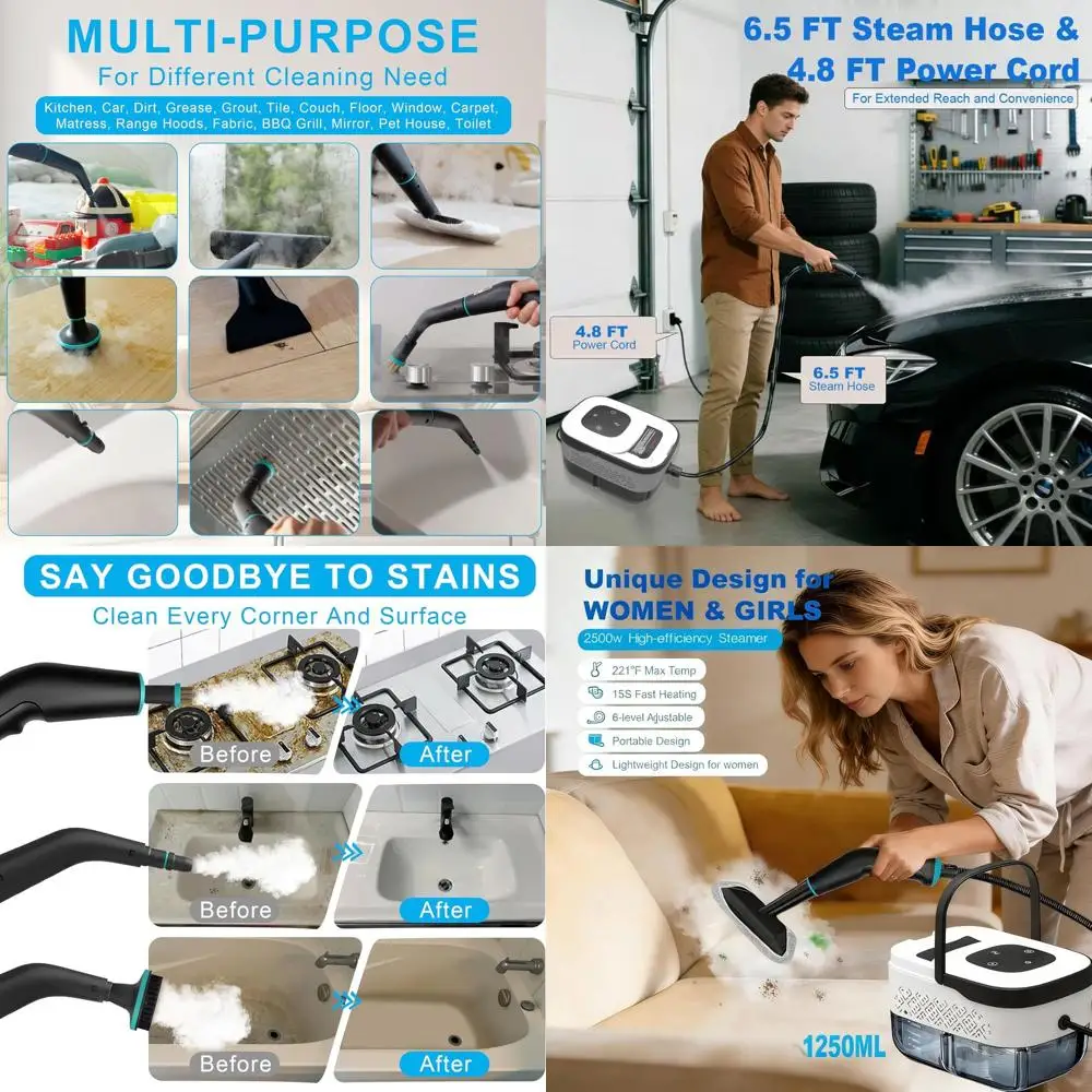 

Portable Multi-Purpose Home Steam Cleaner, High-Pressure System for Deep Cleaning Cars, Tiles, Grout, and Upholstery