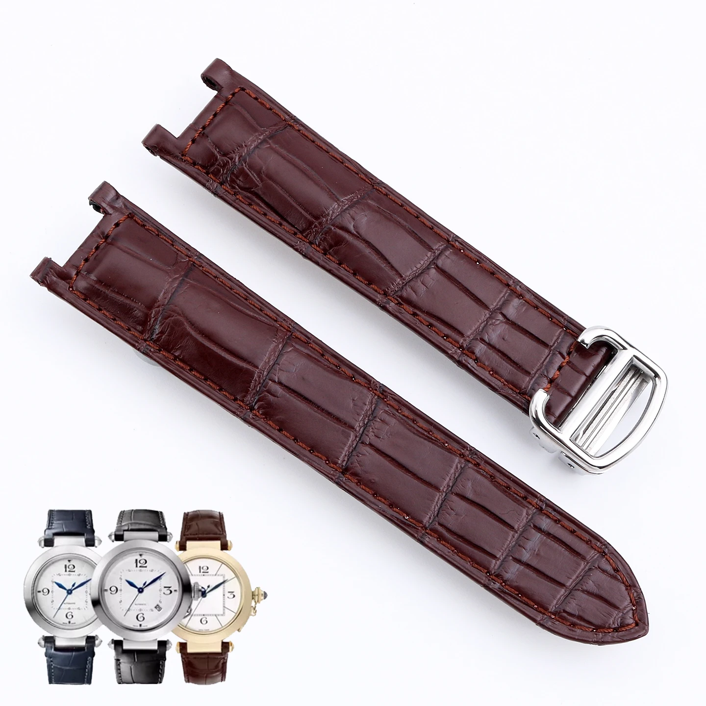 For Cartier Pasha W3108555 WJ120251 WJ11951G Genuine Leather Strap—Large Bamboo-Patterned Alligator Leather Replacement Strap