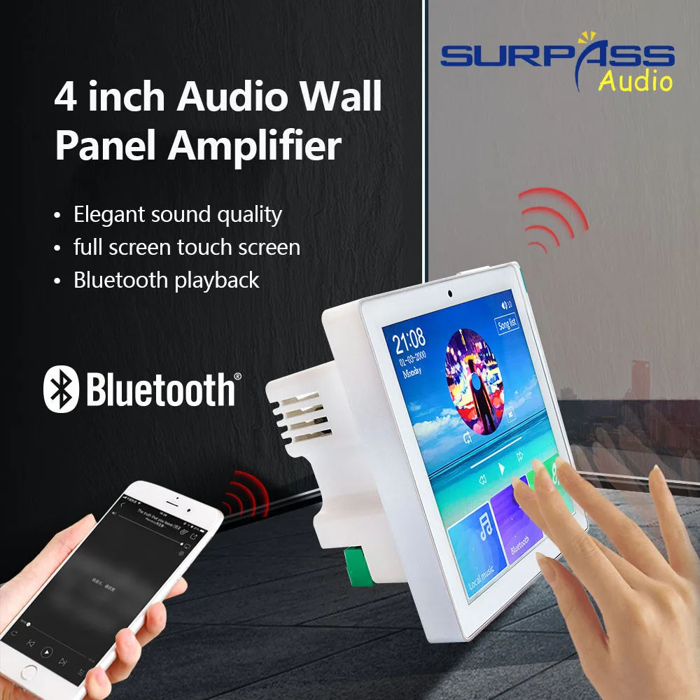 Smart Home Audio System Music Player 2 Channel 4inch Mini Touch Screen Wireless Bluetooth In Wall Amplifier with FM Radio,USB