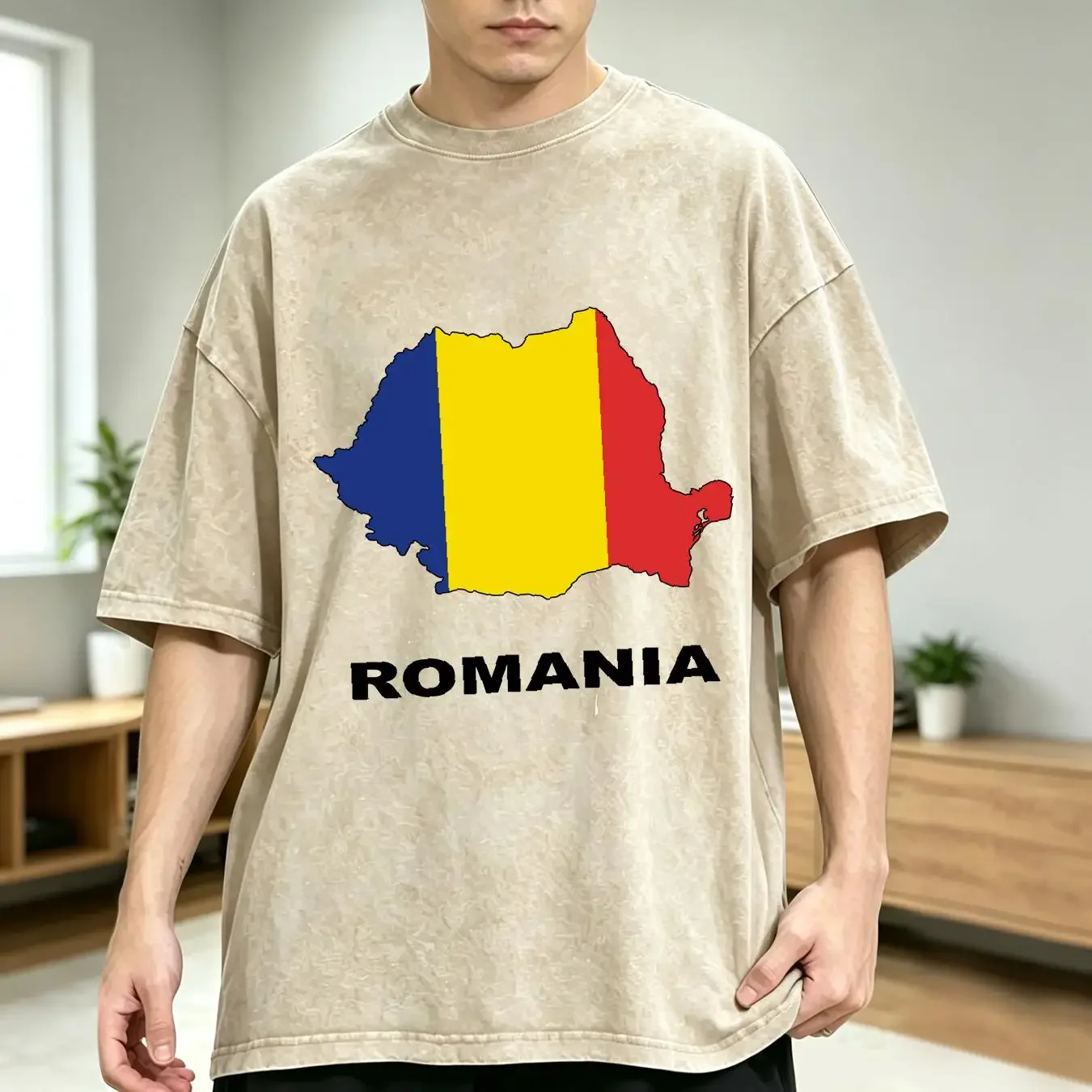 washed T Shirt Romania Country Map Color long or short sleeves vintage Washed homme streetwear Top For Everyday Wear Casual