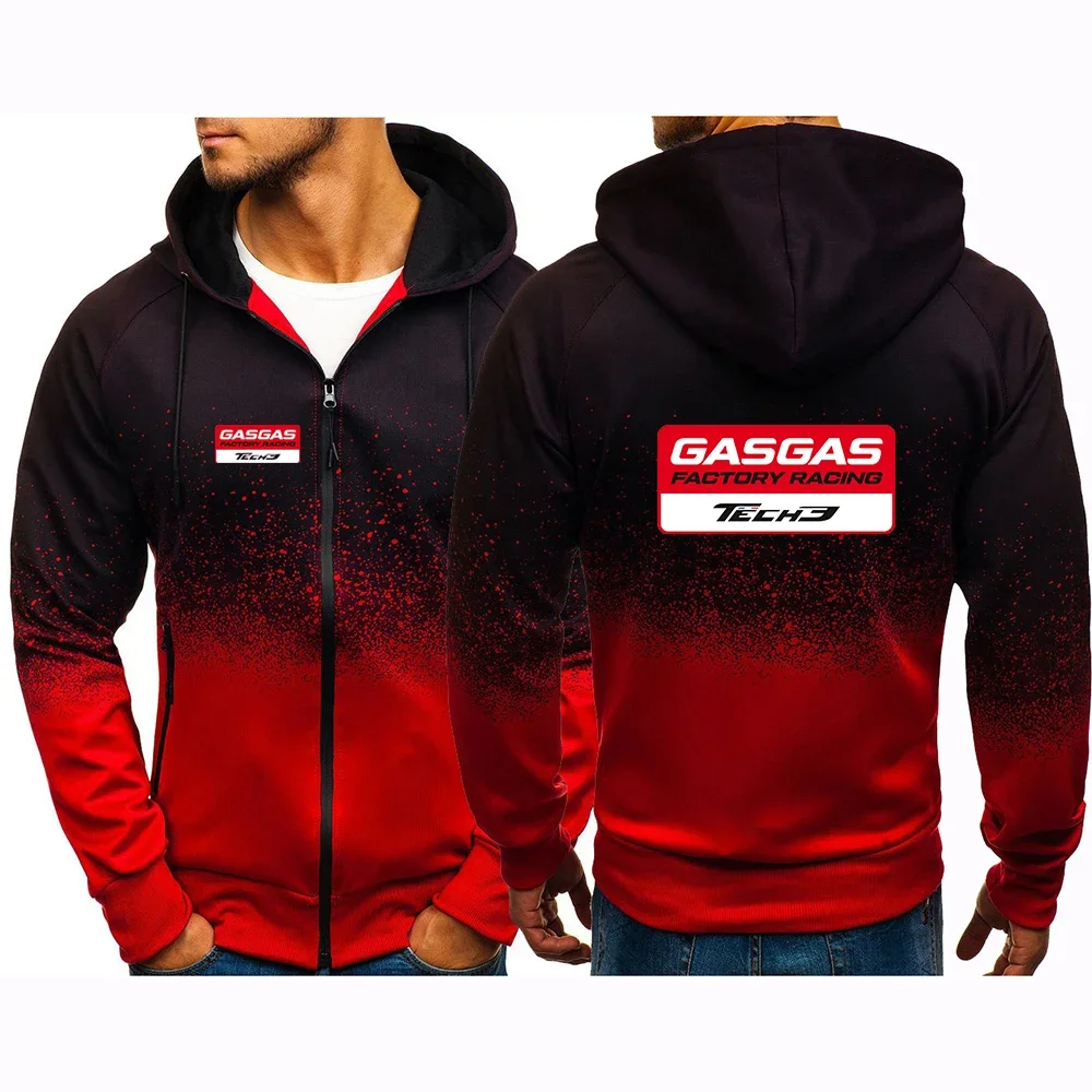 Motorcycles GasGas 2024 New Printing Spring and Autumn Men's Popular Gradient Color Personality Hip Hop Trendy Hooded Jacket Top