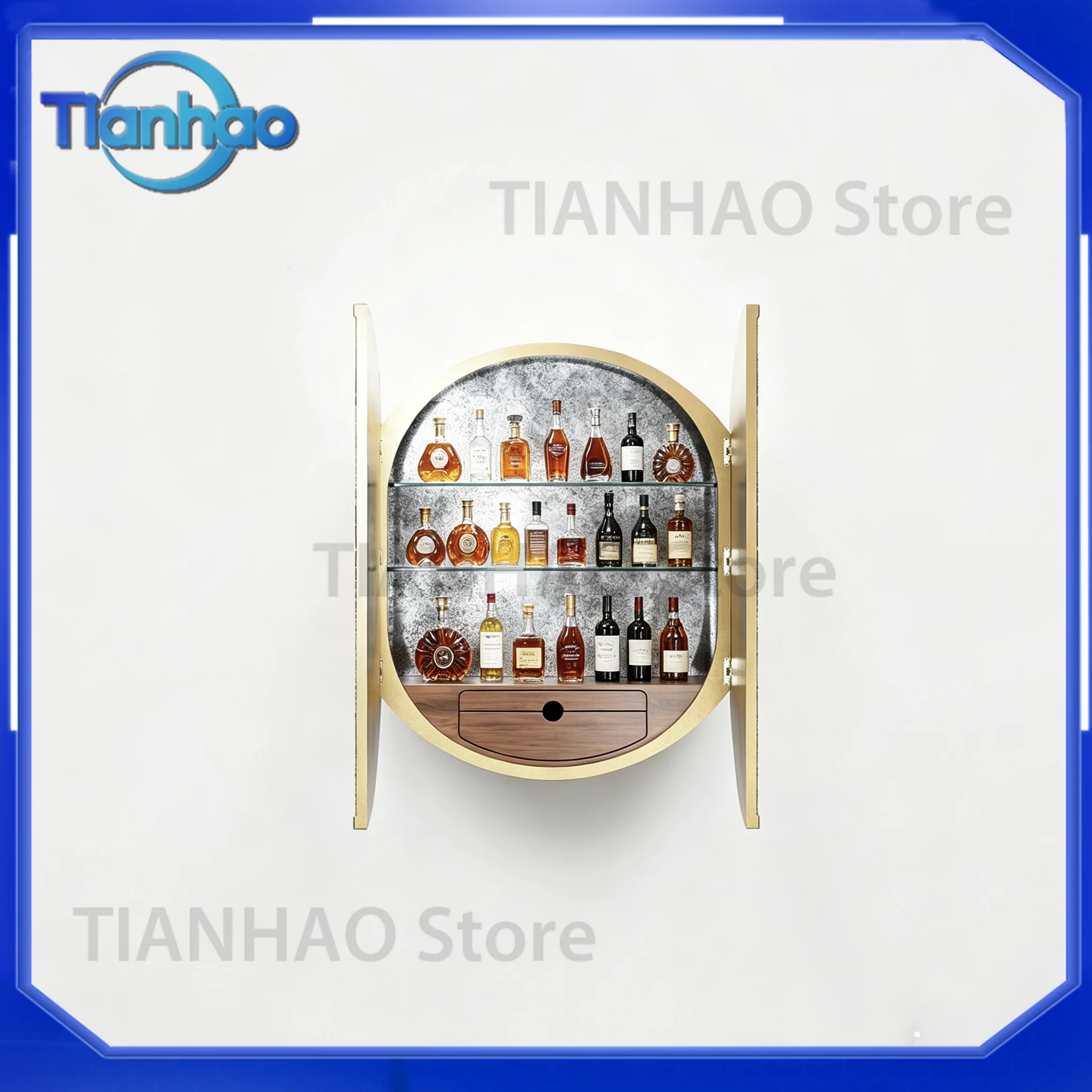 Wall Mounted Round Wine Cabinet for Home Use with Multi Tier Glass Shelves Minimalist Luxury Design