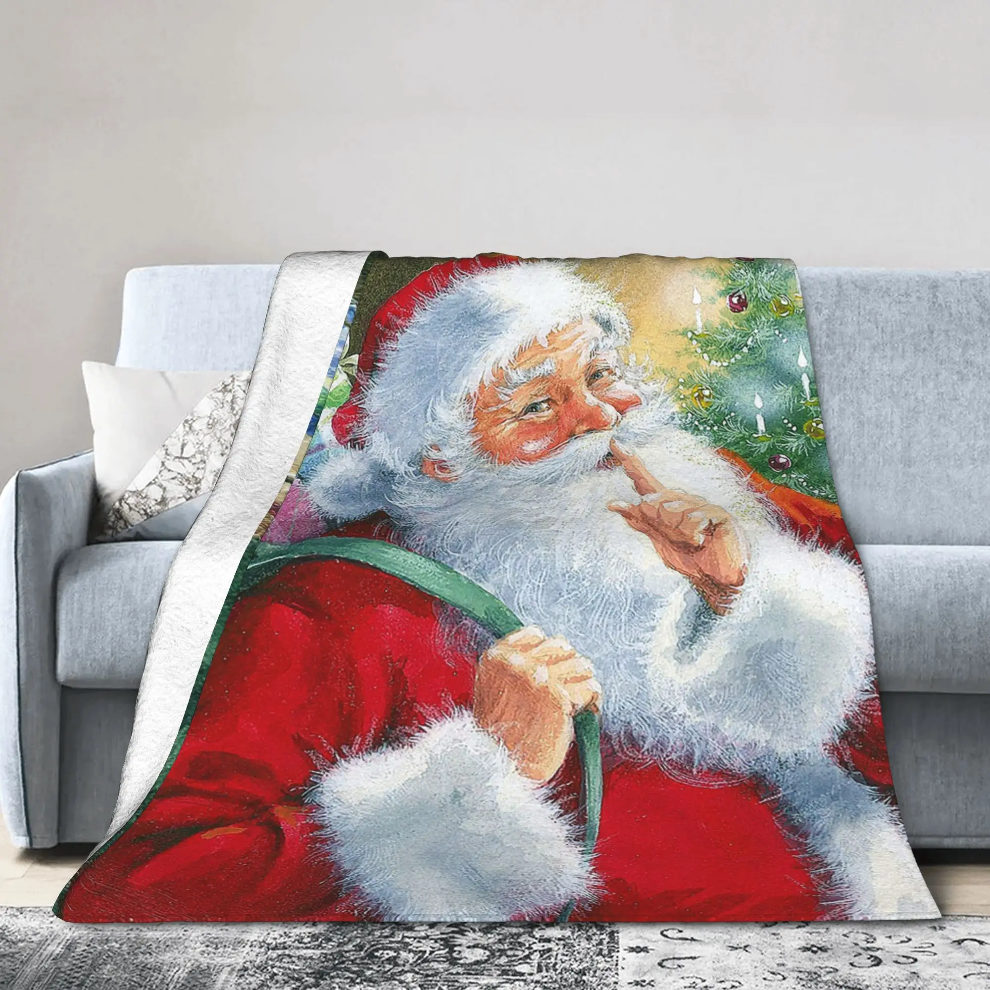 Santa Claus Knitted Blanket Merry Christmas New Year  Wool Throw Blanket Bedding Couch Decoration Soft Warm Bedsprea
