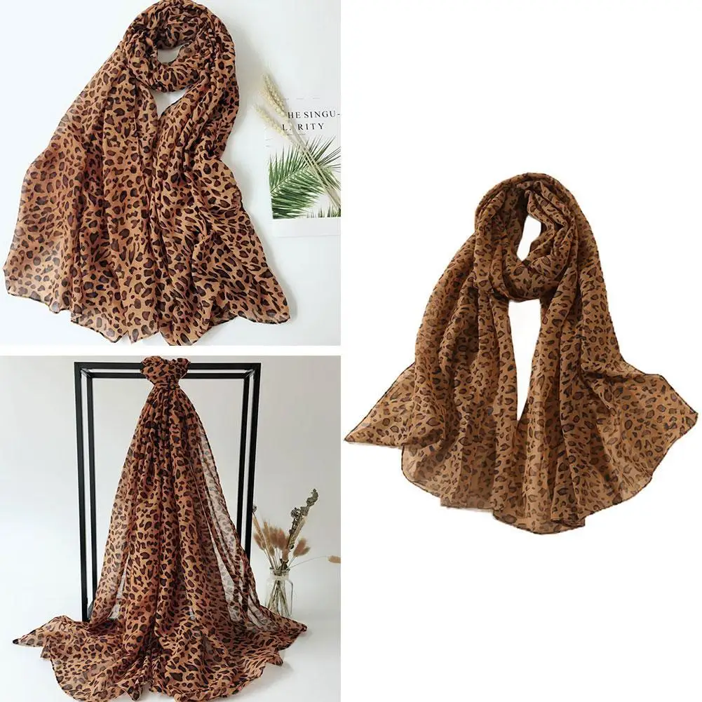 Women Leopard Print Chiffon Scarf Scarves Fashion Women Scarf Printed Silk Ladies Long Multifunction Soft Winter Style Shaw T5A7