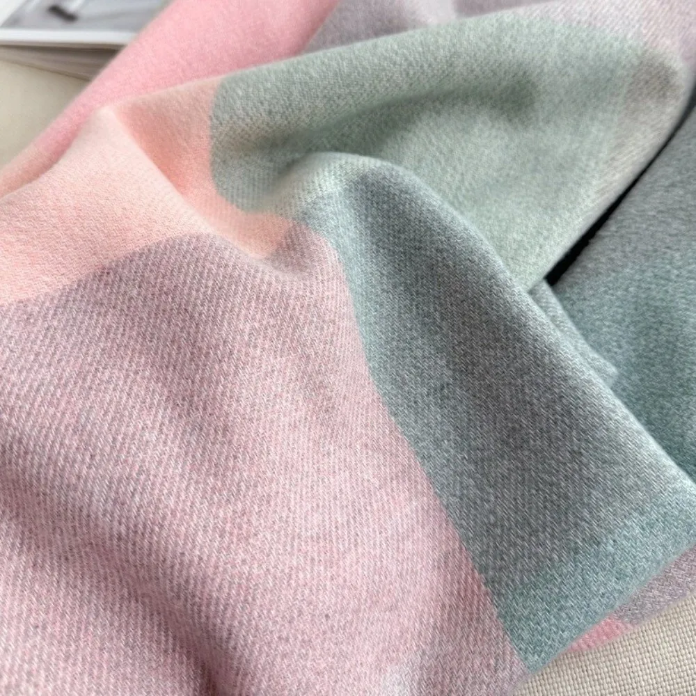 Fashion Rainbow Color Cashmere Shawl Plaid Pattern Neck Protection Winter Scarf Tassel Warm Scarf
