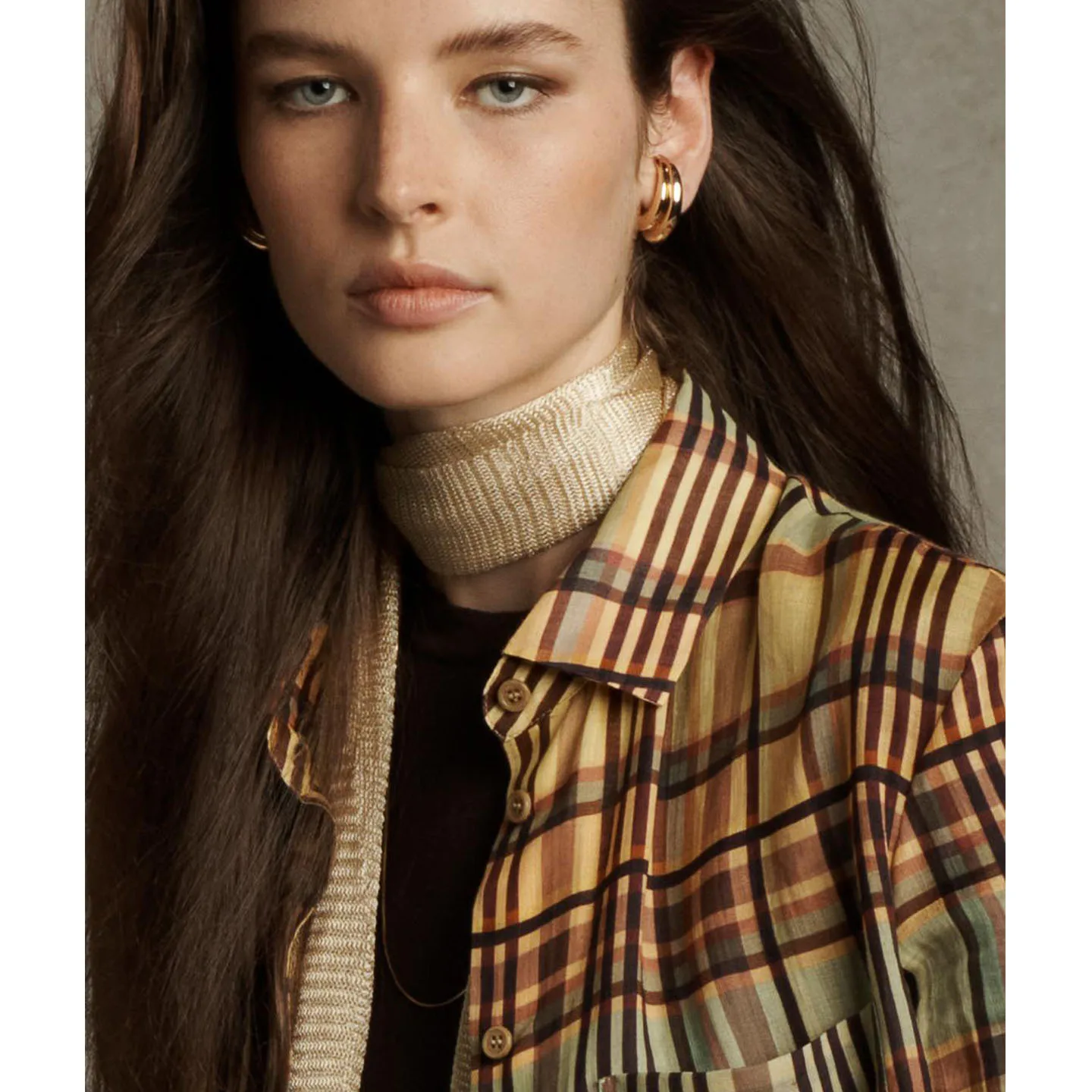 レトロな長袖チェック柄ワンピース レディース ゆったり ポリエステル ZA 2025 秋の新作 通気性抜群 快適ワンピース